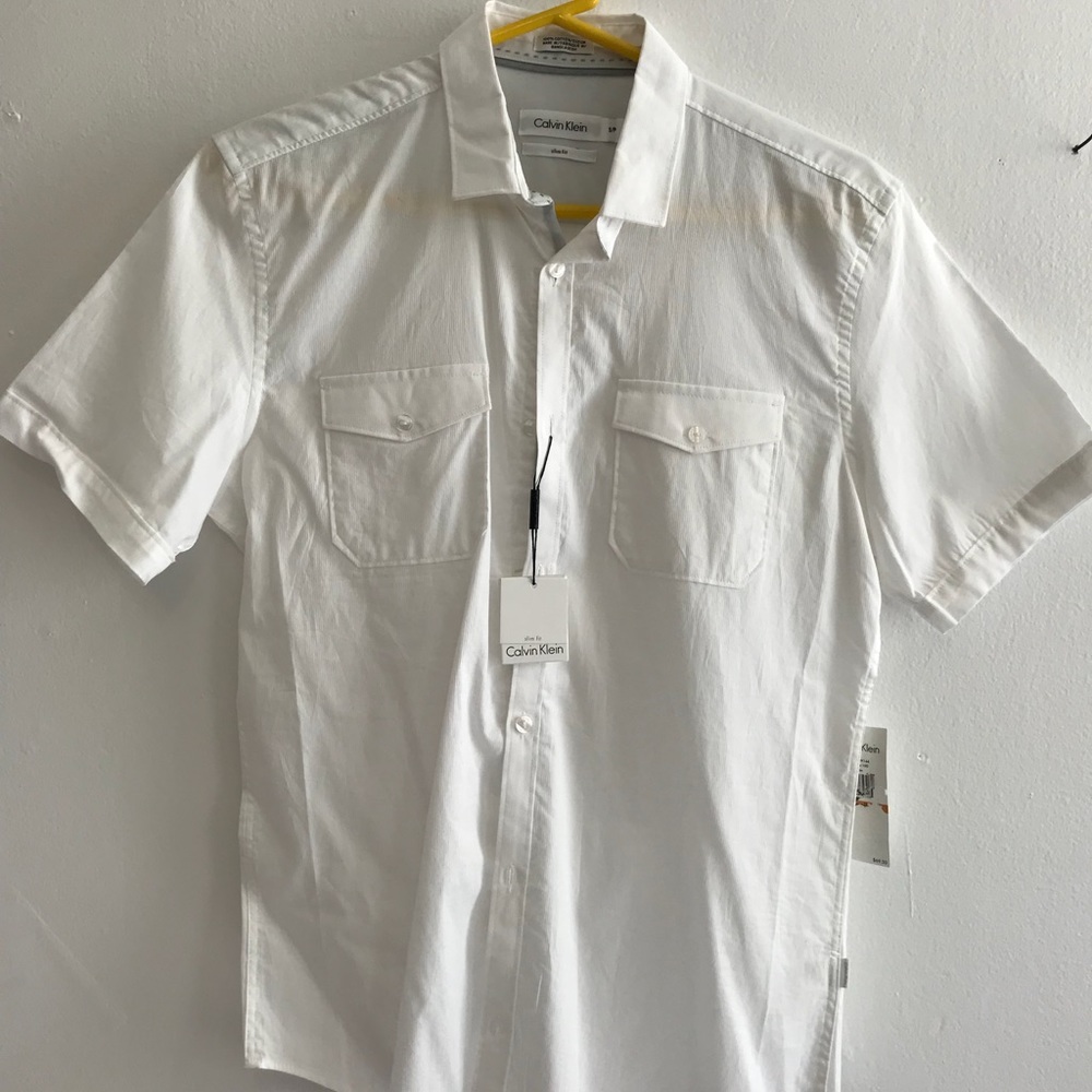 NWT- Calvin Klein White slim fit button down